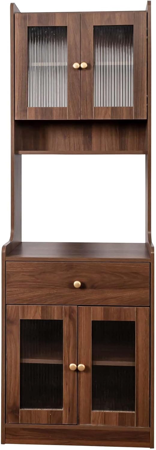 71” Coffee Bar Hutch with Drawers, Pantry Cabinet with Doors & Internal S...