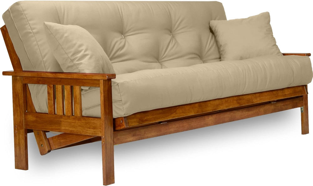 Stanford Futon Set - Full Size, Frame, 8" Twill Khaki Mattress