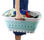 SAMMART 42L (11 gallon) Collapsible Plastic Laundry Basket - Foldable Pop Up Storage Container/Organizer - Space Saving Hamper/Basket (1, White/Lake Green)