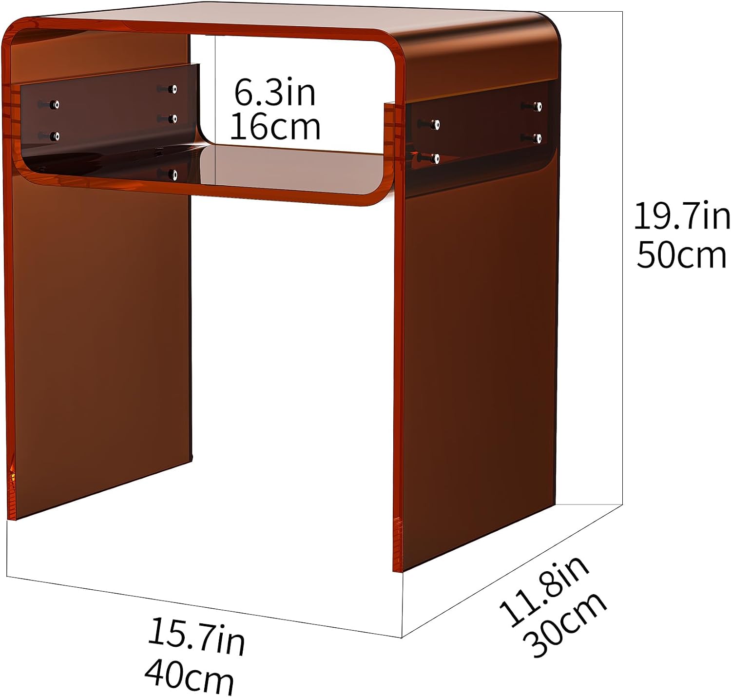 Clear Acrylic End Table 2-Tier Bedside Nightstand for Living Room Bedroom (1, Dark Brown)