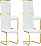AZmac Modern Leather Dining Chairs Set of 4,Armless Kitchen Chairs,Dinning Room Chair with Upholstered Padded Seat and Sturdy Gold Legs for Dining Room,Kitchen (Set of 4, White-Gold Leg)