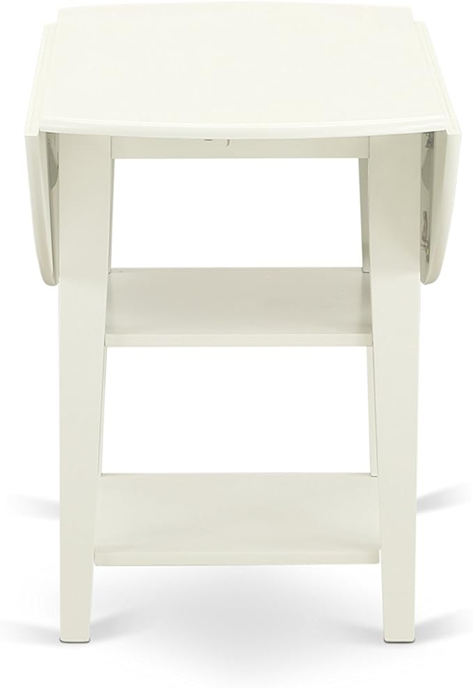 East West Furniture SUDA5-LWH-C 5 Piece Kitchen Table Set for 4 Includes a Round Dining Room Table with Dropleaf & Shelves and 4 Linen Fabric Upholstered Chairs, 42x42 Inch, Linen White