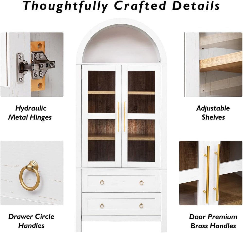 71" Tall Arched Kitchen Pantry Cabinet with 2 Large Drawers & Adjust...