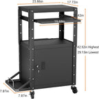 Mobile AV Cart with Side Shelves, Rolling Computer Cart Height Adjustable Rolling Media Utility Cart with Pullout Keyboard Tray Extra Storage Space, 4 Outlets, Perfect for Home or Office Use