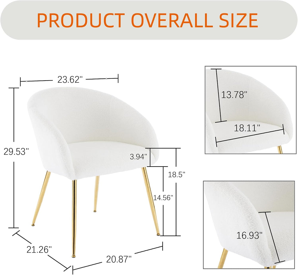 Modern Vanity Chair, Living Room Chair with Metal Legs,Teddy Fabric Dining Ch...