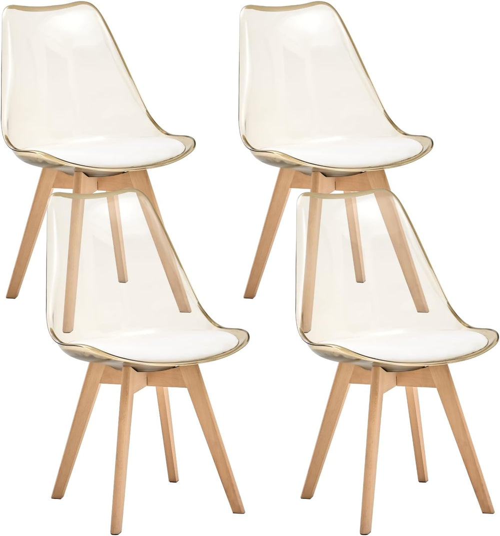 Dining Chairs Set of 4, Acrylic Mid Century Chairs, Light Brown | Clear Acryl...