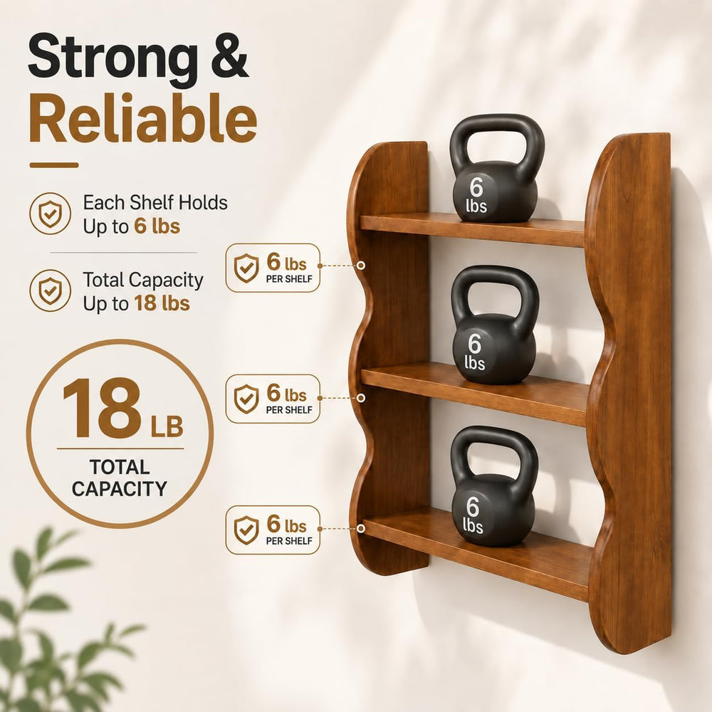 Solid Wood Floating Shelves for Wall, 3 Tier Rustic Vintage Wall Mounted Shel...