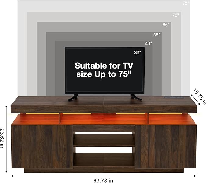 HOMMPA 75 Inch LED TV Stand, Modern Tall Entertainment Center with Power Outlets for Living Room, Bedroom, Walnut TV Console with Storage, Gaming Media Cabinet for 75/70/65/55 Inch TVs
