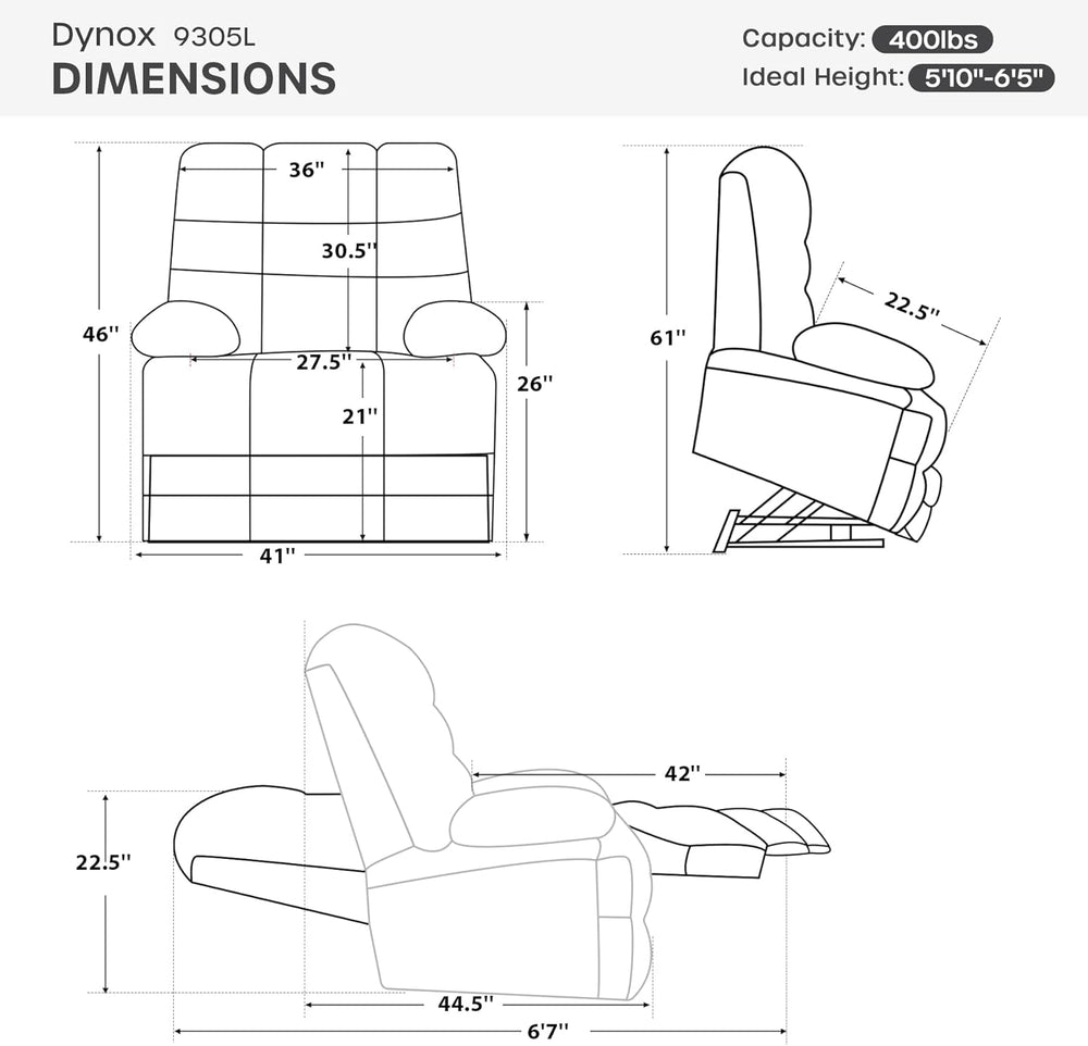 DYNOX Oversized 400 lbs Power Lift Recliner Chair for Big and Tall Seniors, D...