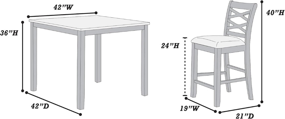 5-Piece Counter Height Table Set with Charcoal, MDF, Rubber Wood | Charcoal f...