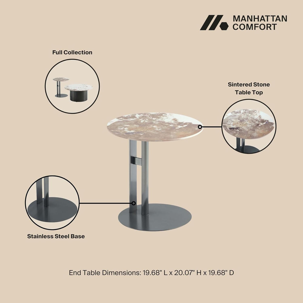 Manhattan Comfort Alondra 2 Piece Set, Round End and Coffee Tables with Sinte...