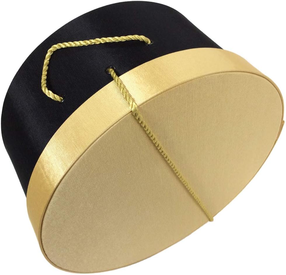 Sarah's Hat Boxes Classic Black/Gold Hat Box – 14.75" x 7.5" (Dia. x Ht.) Handmade in USA – Odorless Non-Toxic Adhesive, Cording Handle – Premium Storage for Hats & Accessories