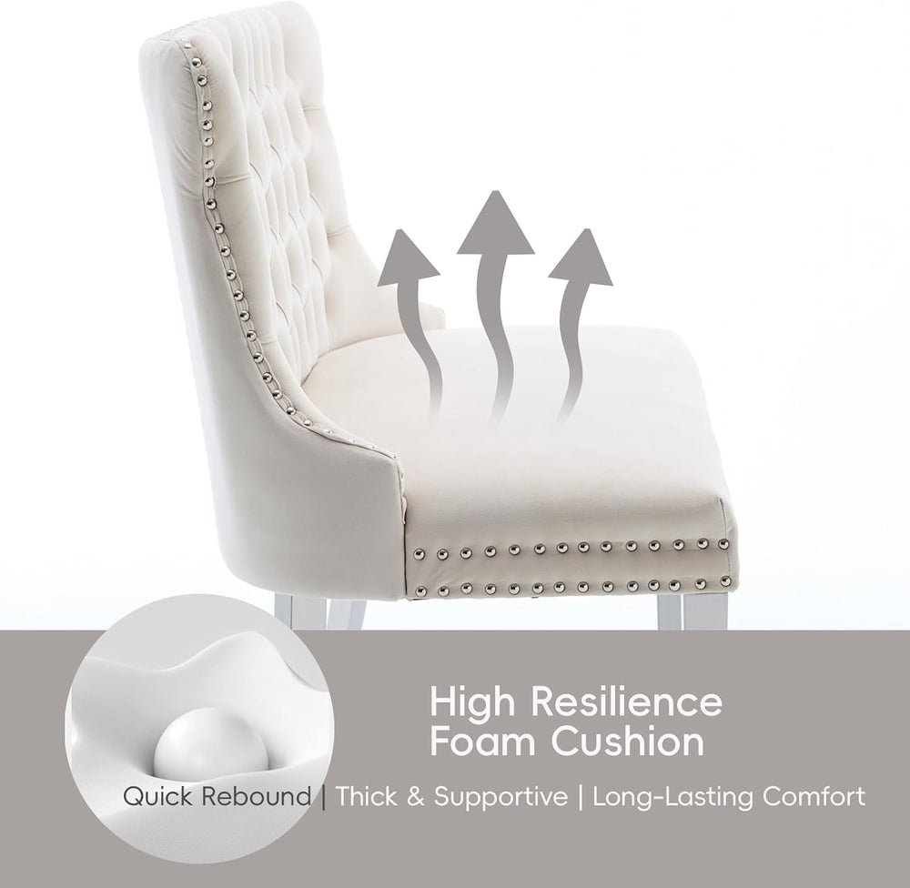 Beige Velvet Dining Bench, Tufted Upholstered Dining Loveseat | Wing Back Sea...