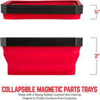 SANDOR Collapsible Magnetic Parts Tray Set - (Pack of 3) Tool Trays for Screw, Bolts, Nuts, Washers, Pins and Other Small Metal Parts - 4.25 Inch Square - Red, Blue, and Green