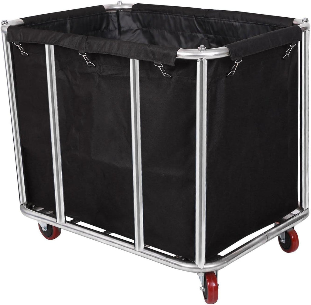 12 Bushels Laundry Cart Commercial/Home,Heavy Duty Large Stainless Steel Rolling Laundry Basket with Wheels，for Laundry Organizer and Storage,260LBS Load (12 Bushels - Black - 8 Tubes)