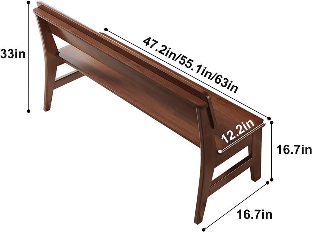 Farmhouse Wood Dining Bench 47.2/55.1/63in Kitchen Bench with Back Shoe Bench...