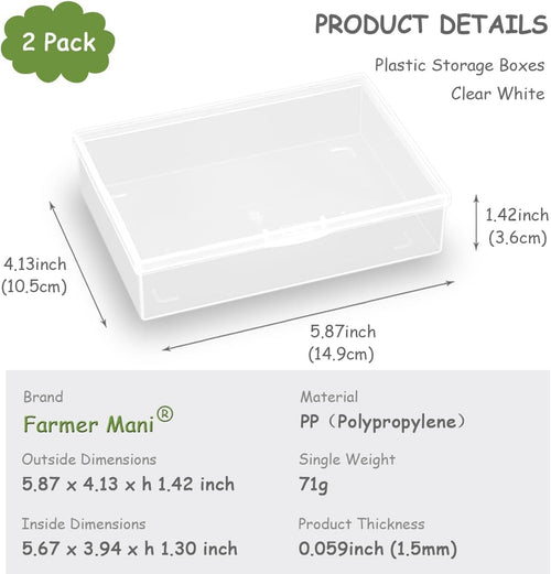 2 Pack Rectangle Plastic Clear Storage Containers Box (5.87 x 4.13 x 1.42 in), Clear Plastic Beads Storage Containers Box with Lid for Beads, Coins, Safety Pins and Other Craft Jewelry Watch Findings