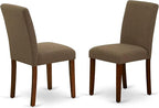 East West Furniture AMAB3-MAH-18 3 Piece Kitchen Table Set for Small Spaces Contains a Round Dining Table with Pedestal and 2 Coffee Linen Fabric Upholstered Chairs, 36x36 Inch, Mahogany