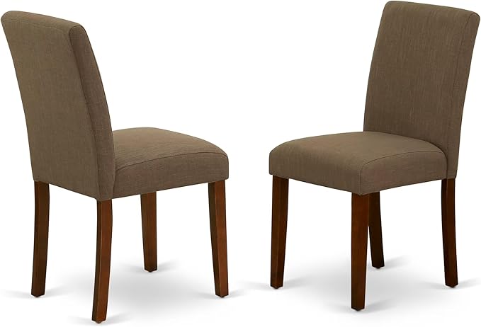 East West Furniture AMAB3-MAH-18 3 Piece Kitchen Table Set for Small Spaces Contains a Round Dining Table with Pedestal and 2 Coffee Linen Fabric Upholstered Chairs, 36x36 Inch, Mahogany