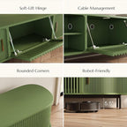 POVISON Fully-Assembled Modern Green TV Stand with Tambour Doors, Fluted TV Media Console for 65 Inch TVs, Sliding Door Entertainment Center with Storage for Living Room (Green, 70.87")