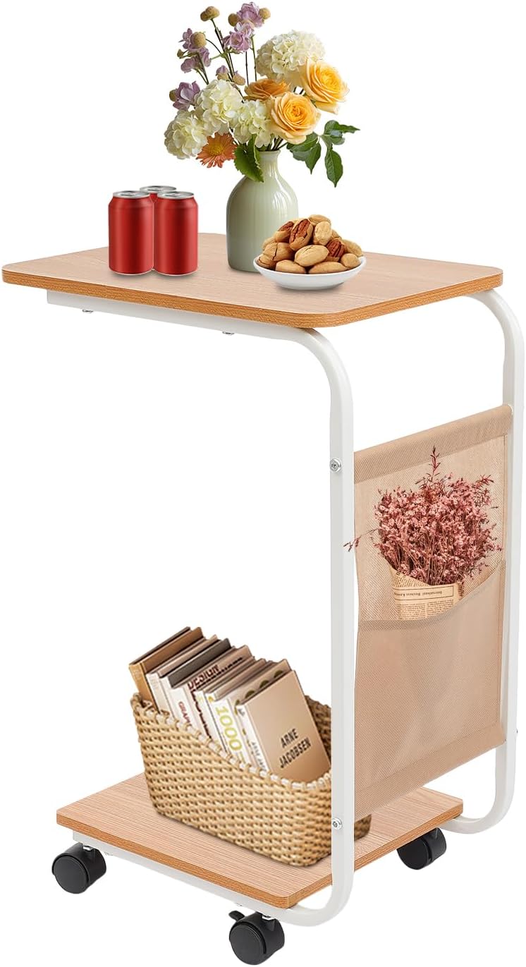 C-Shaped Side Table w/Wheels, C-Shaped Coffee Table, Bedside Side Table, Couc...