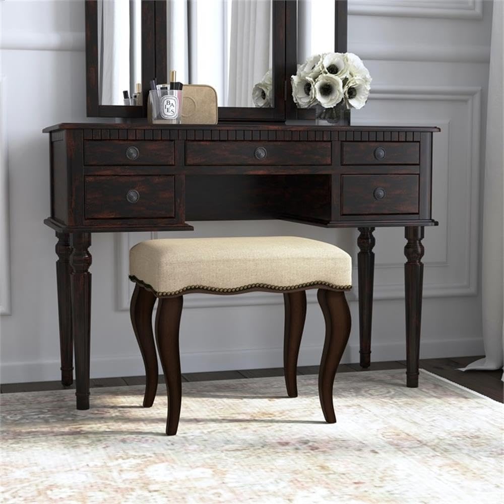 Hillsdale Hamilton Wood and Upholstered Backless Vanity Stool for Makeup Room...