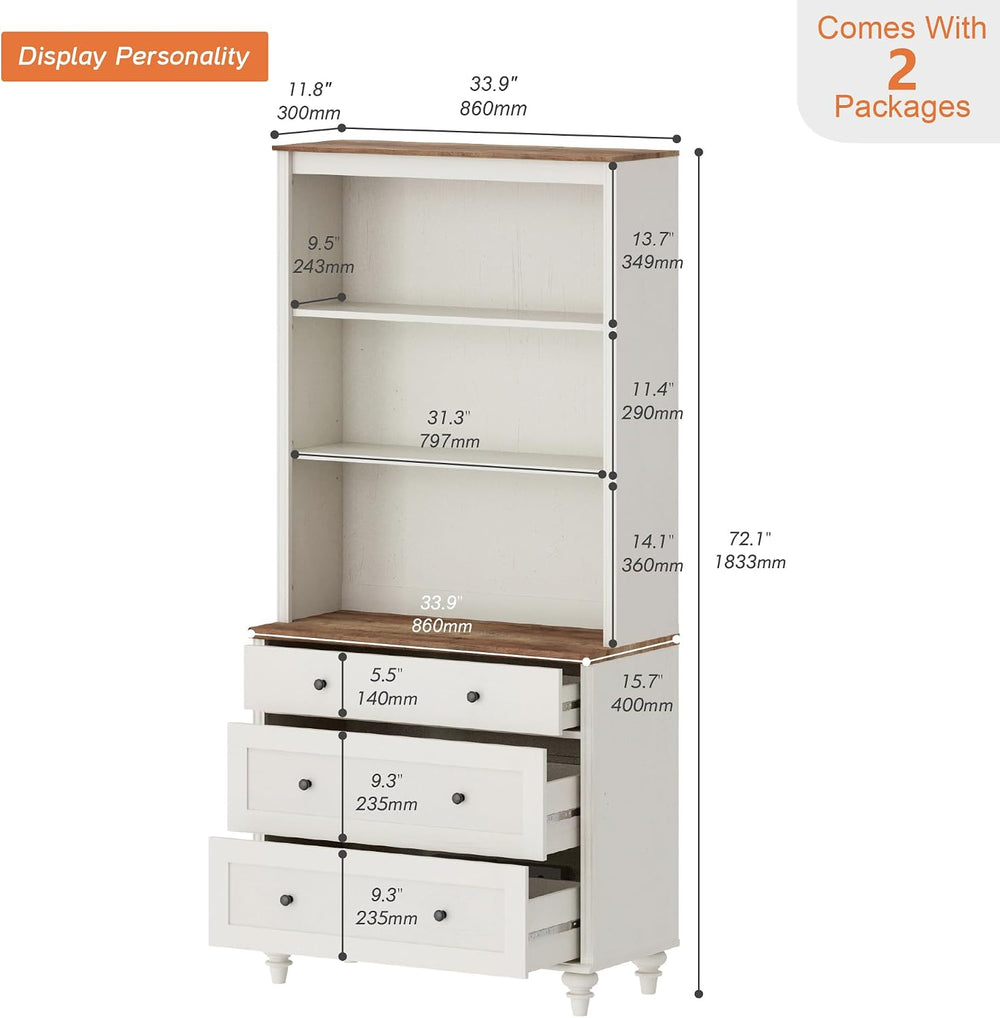 WAMPAT Farmhouse Pantry Cabinet with Storage, Wide Dining Hutch with 3 Wooden...