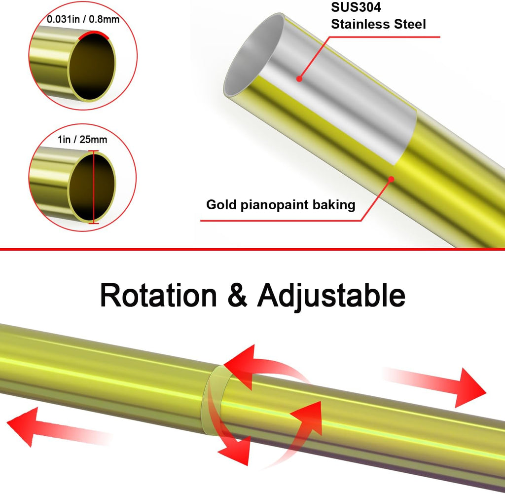 Corner Shower Curtain Rod Adjustable Stainless Steel L Shaped Rack Drill Free Install for Bathroom, Bathtub, Clothing Store (Gold 27.55"-39.37" x 47.24"- 65")