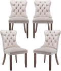 Velvet Dining Chairs Set of 4, Tufted Upholstered Dining Room Chairs with Back Ring Pull, Nailhead Trim and Solid Wood Legs, Modern Dining Chairs for Dining Room, Kitchen(Beige)