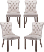 Velvet Dining Chairs Set of 4, Tufted Upholstered Dining Room Chairs with Back Ring Pull, Nailhead Trim and Solid Wood Legs, Modern Dining Chairs for Dining Room, Kitchen(Beige)