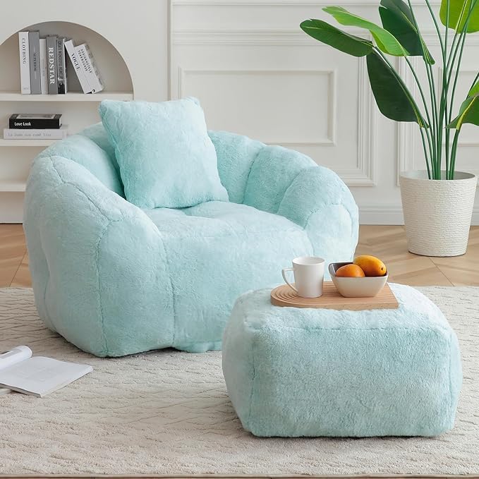 Bean Bag Chair for Adults, Faux Fur Upholstered Beanbag Chair with Shell-Shap...