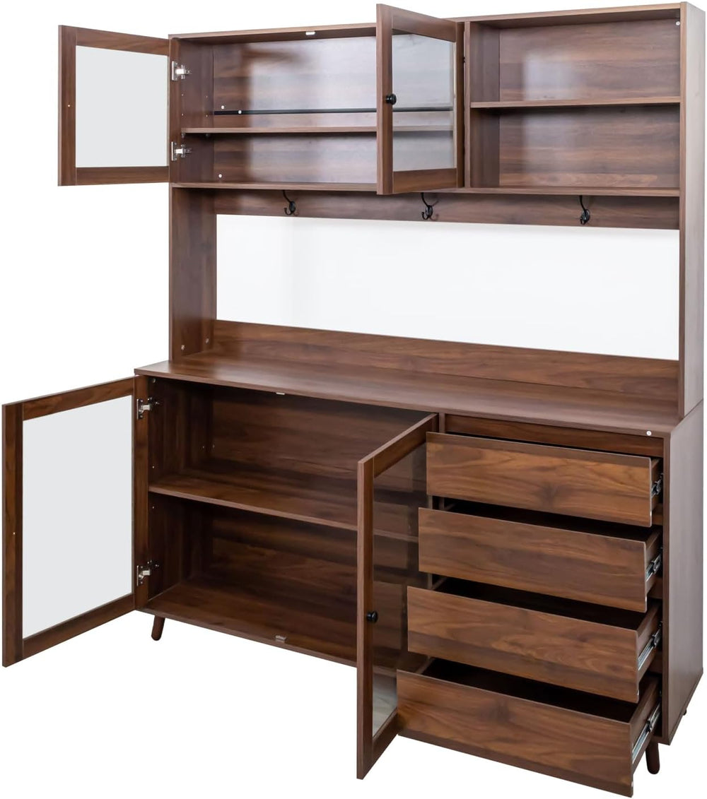 Spacious 63" Kitchen Pantry Cabinet, Freestanding Hutch with 4 Doors &am...