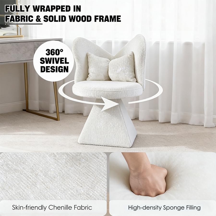Bedroom Living Room Butterfly Back Chenille Velvet Vanity Stool, Triangular S...