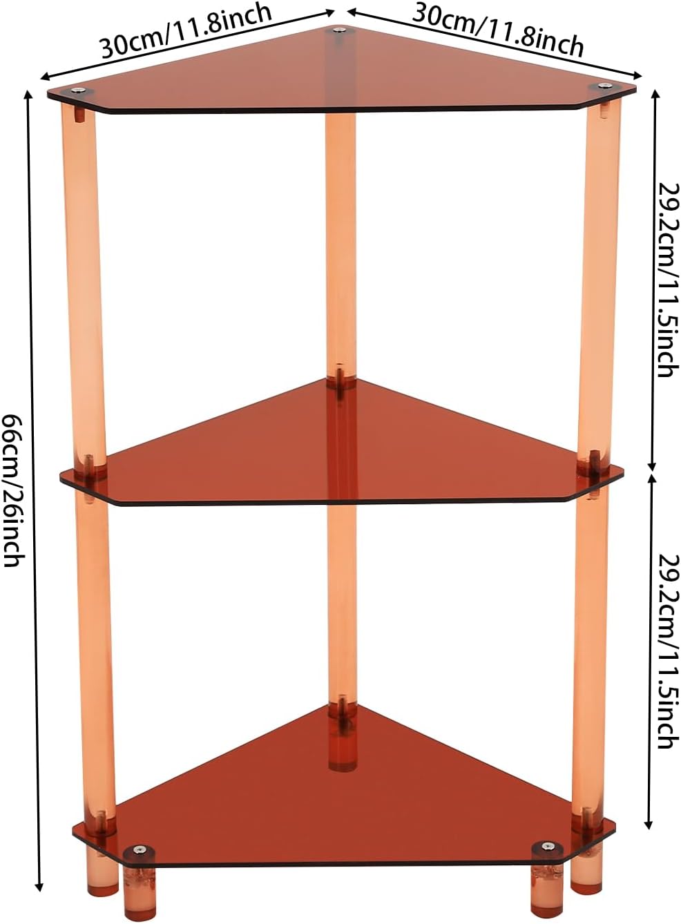 Brown Triangle Acrylic Side Table, 3 Tier Triangle End Table, 22.05lbs Capaci...