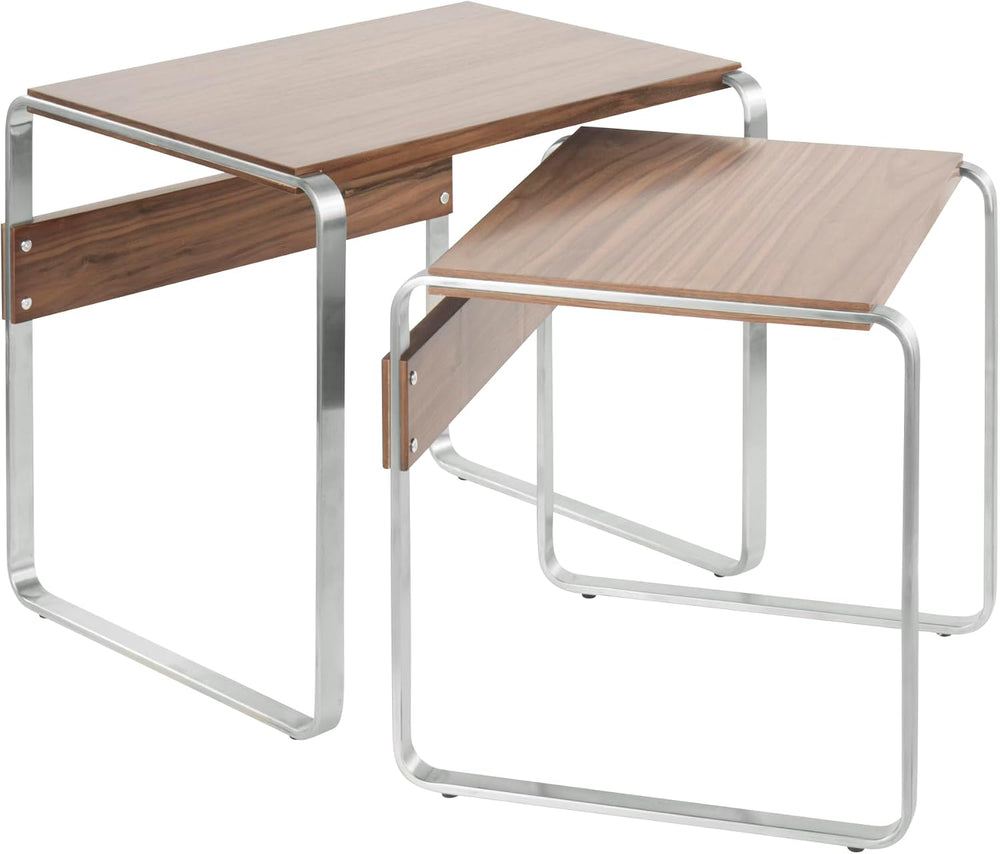 Side Mid-Century Modern Nesting Tables in Stainless Steel and Walnut | Two-ta...