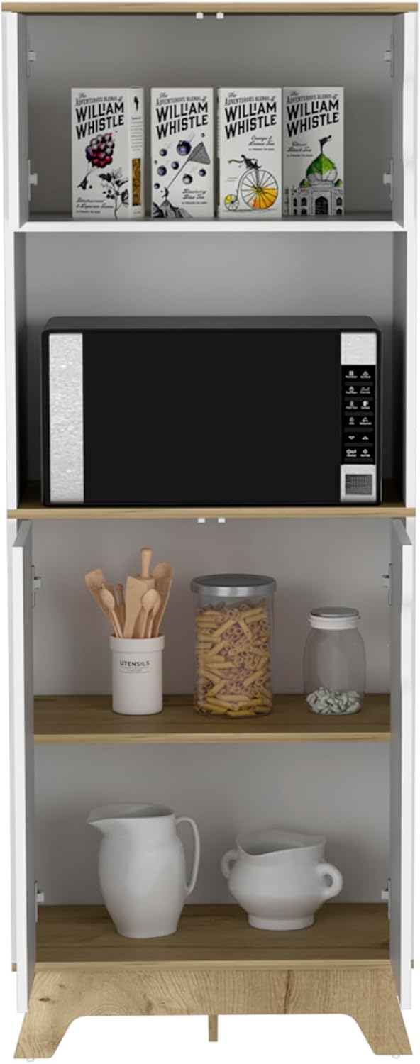 Microwave Tall Cabinet Wallas, Kitchen, Light Oak/White