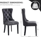 Kiztir Leather Dining Chairs Set of 6, Upholstered Dining Chair with Nailhead Trim and Solid Wood Legs, Luxury Wingback Dining Side Chair for Living Room, Bedroom, Kitchen (Black)