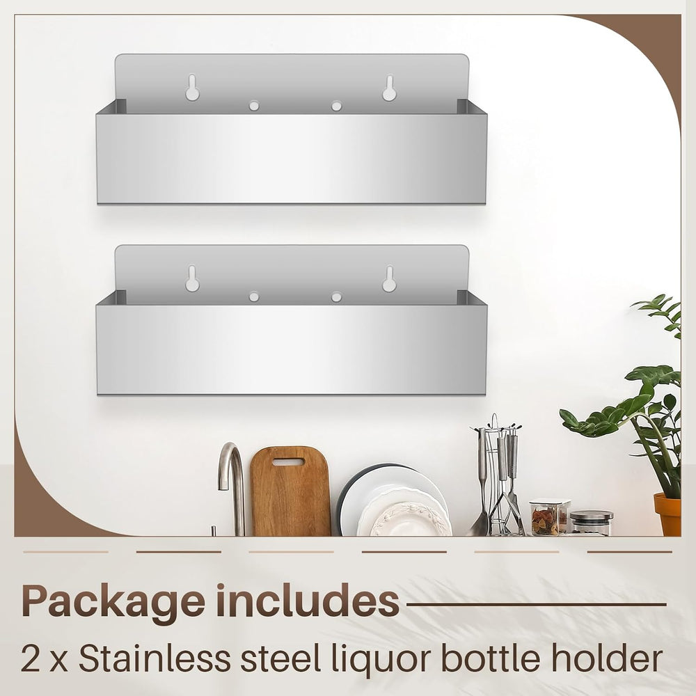 2 Pack 15 Inch Single Speed Rail Stainless Steel Liquor Bottle Holder | Wall ...
