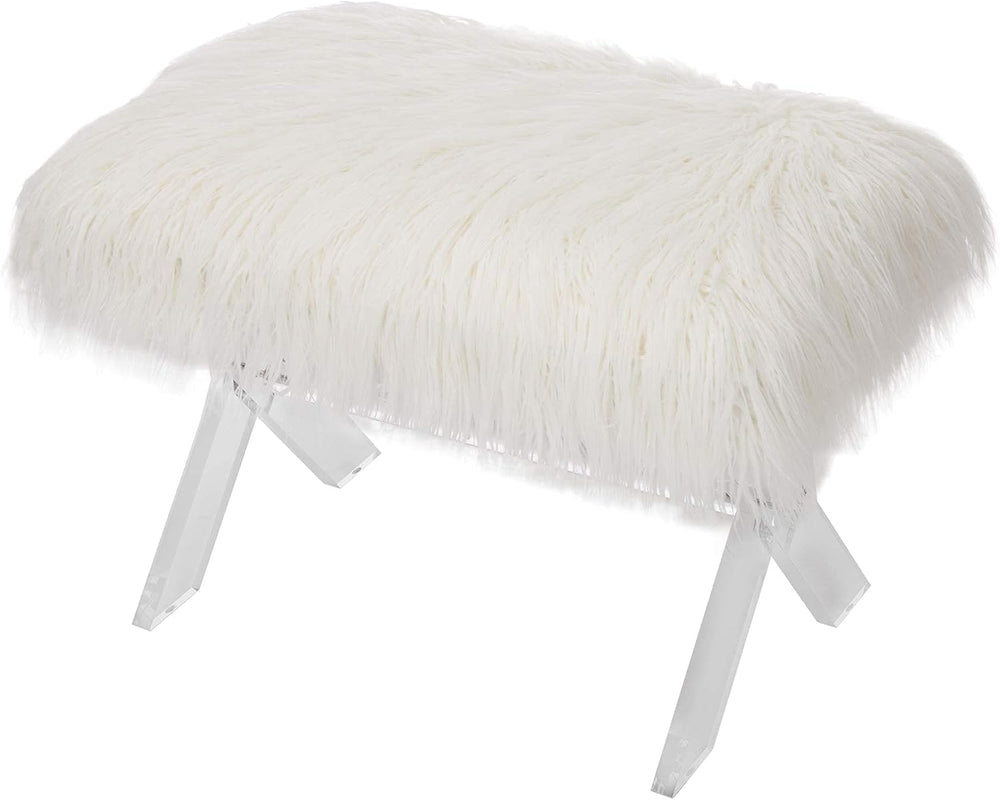 Glitzhome Ottoman Bench, White Faux Fur Ottoman Foot Rest, 25.5" L Moder...