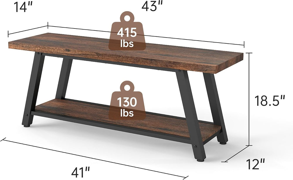 43" Wood Long Modern Farmhouse Entryway Bench, Wood Bedroom End of BedBe...