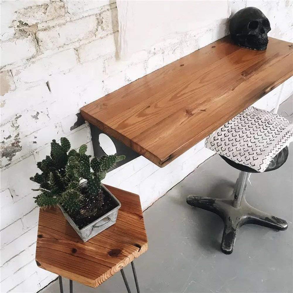 Industrial Rustic Wall-Mounted Table, Dining Table Desk, Pine Wood Wall-Mount...