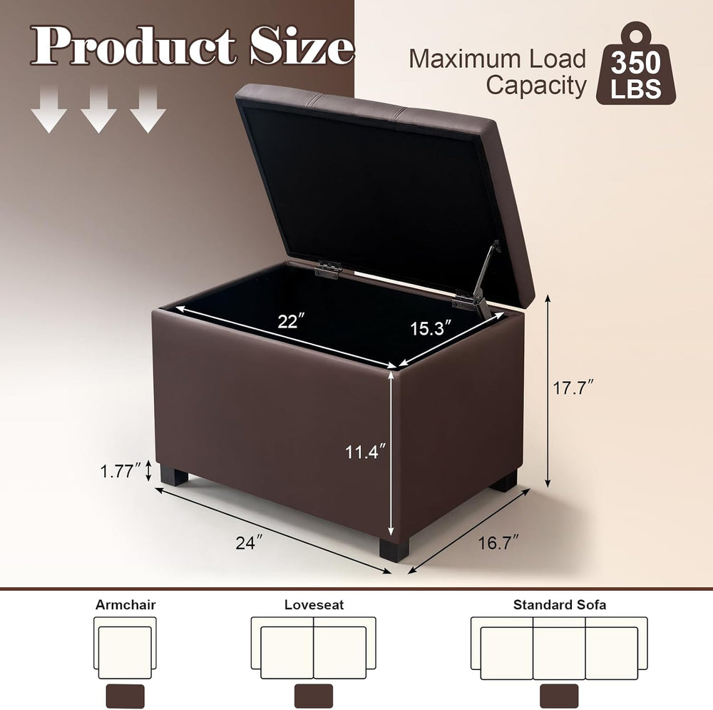 Joveco 24" Leather Storage Ottoman Bench, Rectangle Foot Rest Stool for ...