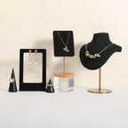 GemeShou Black velvet necklace stand, gold necklace hanger, small metal jewelry stand for earrings and necklaces【Black】