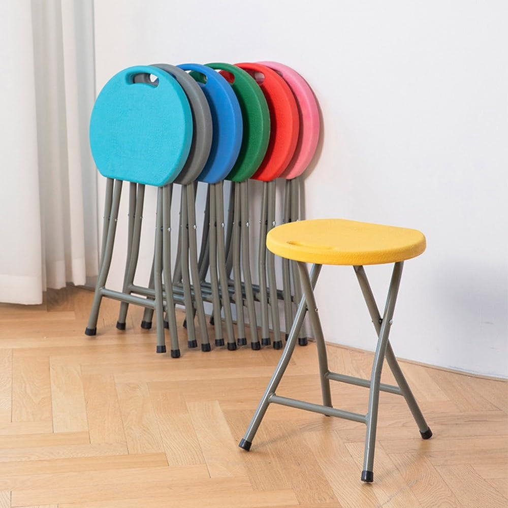 18 Inch Portable Folding Stool with Handle，Round Plastic Fold Stool Chair wit...