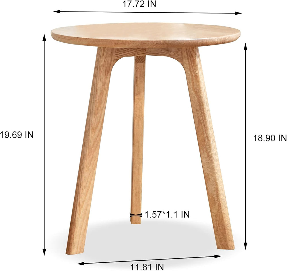 Round End Table, Solid Oak Wood Side Table for Living Room, Bedroom Nightstan...