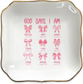 God Says You Are Jewelry Dish - Pink Bow Ceramic Ring Holder Tray for Women, Inspirational Bible Verse Jewelry Organizer Gift for Birthday, Christmas, Wedding, Friend, Mom