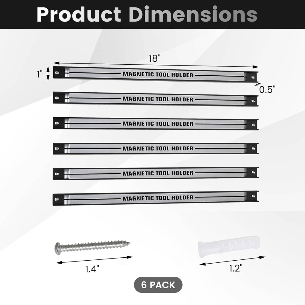 Goplus 6PCS 18" Magnetic Tool Holder, Wall Mounted 176LBS Capacity Magnetic Tool Organizer, Heavy Duty Metal Tool Rack, Tool Magnet Bar, Magnetic Tool Holder Strip for Garage Workshop