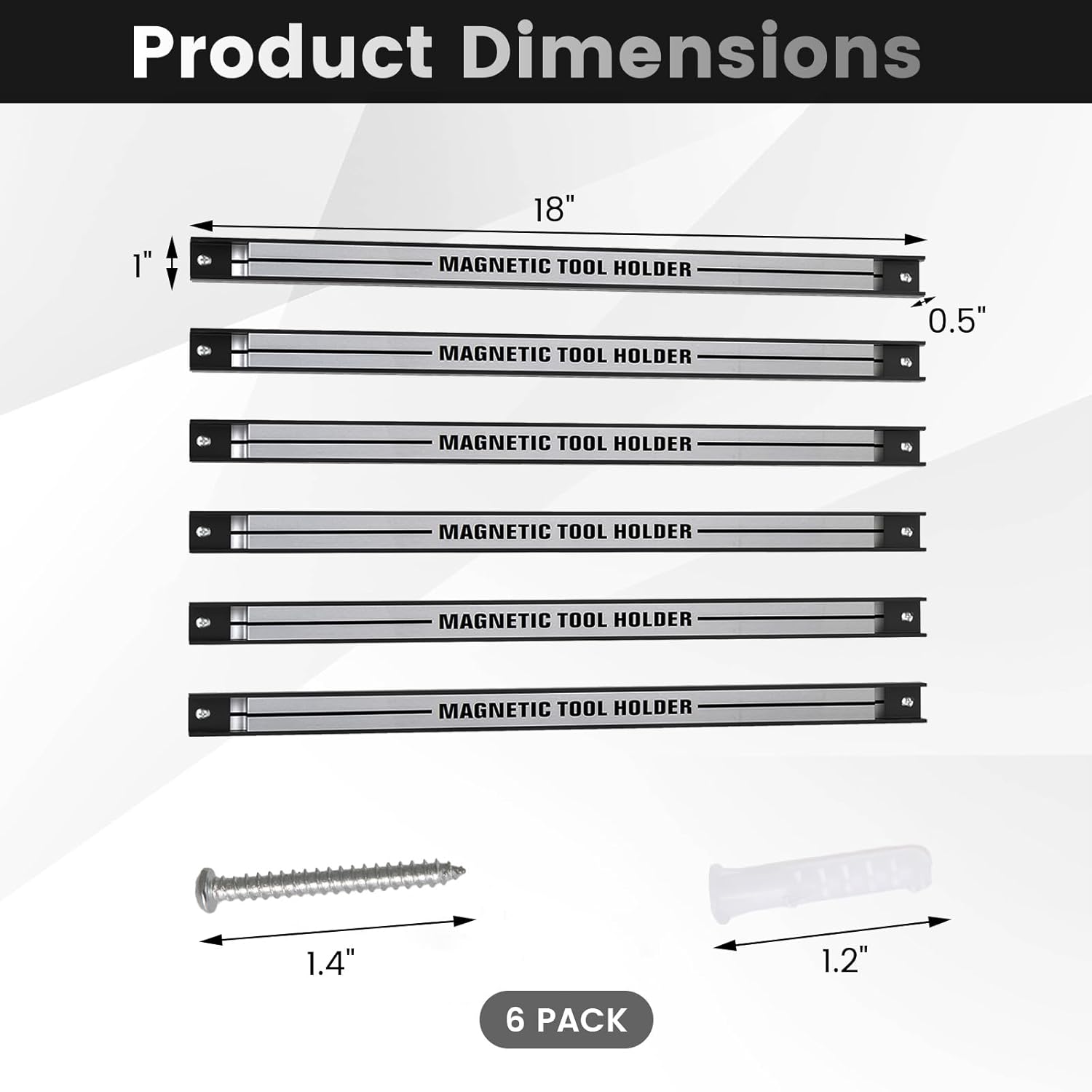 Goplus 6PCS 18" Magnetic Tool Holder, Wall Mounted 176LBS Capacity Magnetic Tool Organizer, Heavy Duty Metal Tool Rack, Tool Magnet Bar, Magnetic Tool Holder Strip for Garage Workshop