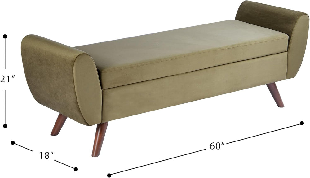 HomePop 60" Modern Storage Bench with Wood Legs - Light Sage Green Velvet