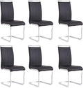 AZmac Modern Leather Dining Chairs Set of 6,Armless Kitchen Chairs,Dining Room Chairs with Upholstered Padded Seat and Sturdy Chrome Legs for Dining Room,Kitchen (Set of 6, Black+PU Leather)